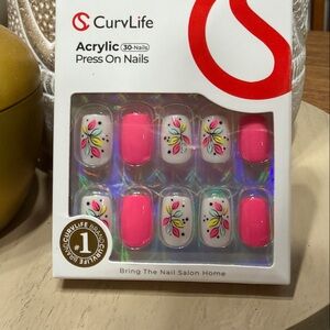 Pink and White Floral Acrylic Press On Nails